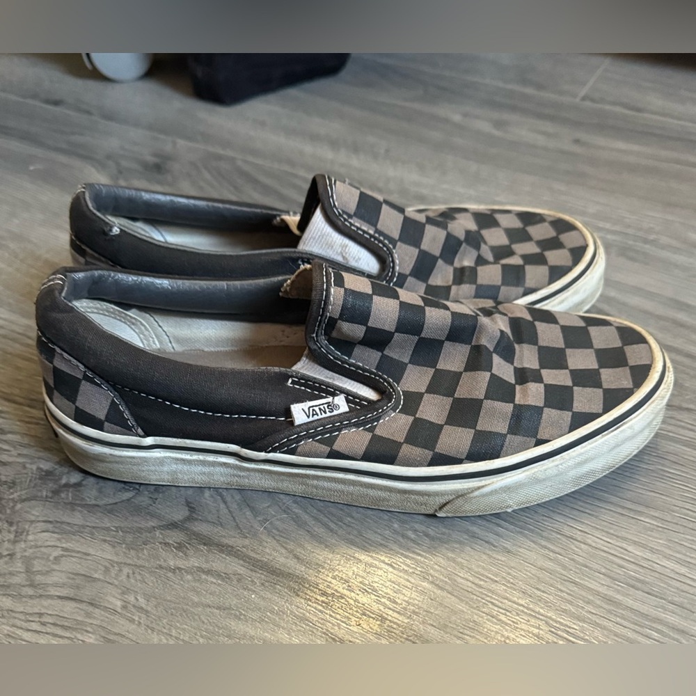 Vans Black and Brown Checkered Slip-On Shoes